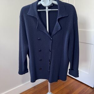 Talbots Vintage Textured 100% cotton Navy Blazer sweater